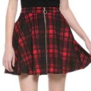 Hot Topic Red/Black Plaid O-Ring Mini Skater Skirt Size medium M 7 9